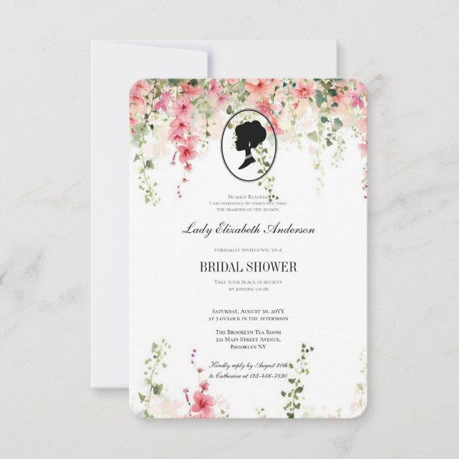 Convites Tema cor-de-rosa de Bridgerton floral, Regência de (Frente)