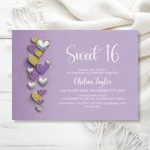 Tema Coração de Ouro Prateado Roxo Aniversário de 