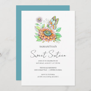 Convites Tema da borboleta de Festa de aniversário Doce 16