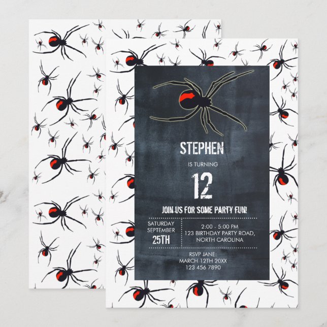Convites Tema da Festa de aniversário da aranha vermelha e  (Frente/Verso)
