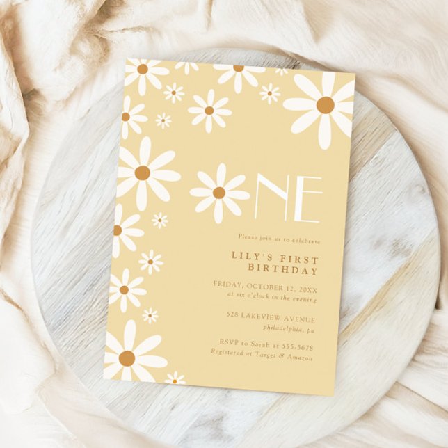 Convites Tema da Flor de primeiro aniversario Daisy Girl (Criador carregado)