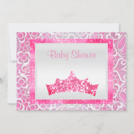 Convites tema da princesa rosa lace tiara bright chá de fra