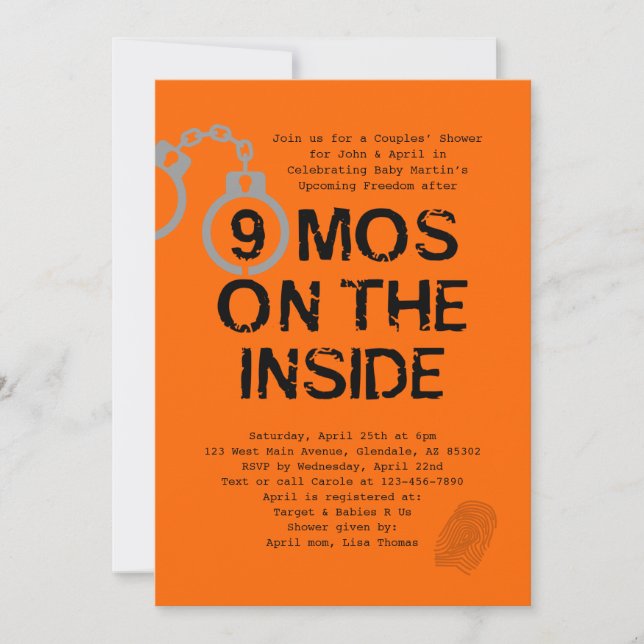 Convites Tema da prisão Chá de fraldas 9 meses no Dentro (Frente)
