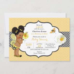 Convites Tema de Abelha Amarelo Dourado Ponto Bebê Menina P