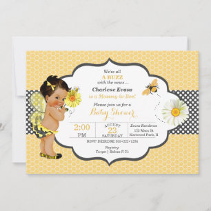 Convites Tema de Abelha Menina Bebê Amarelo Dourado Ponto