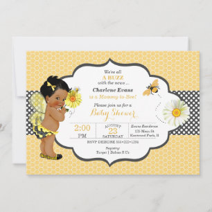 Convites Tema de Abelha Menina Bebê Amarelo Dourado Ponto 