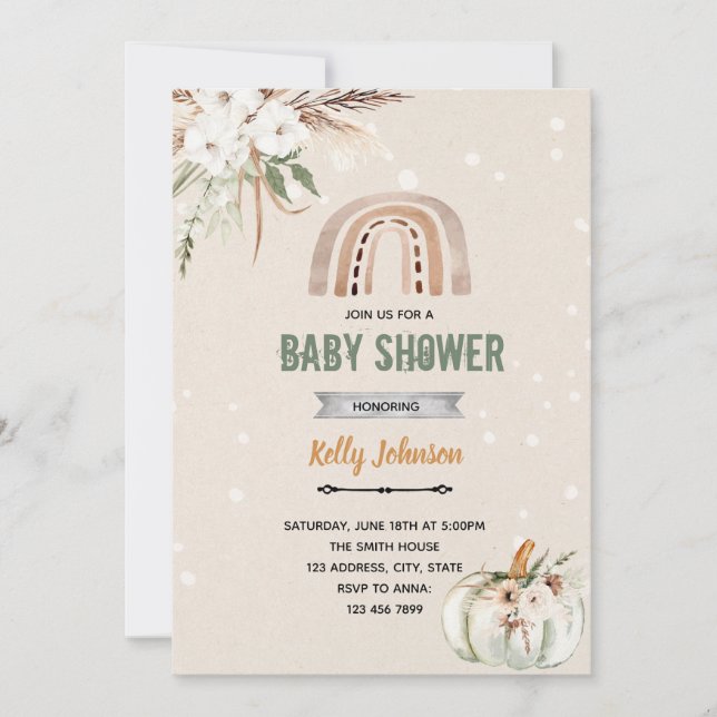 Convites tema de abóbora arco-íris boho (Frente)