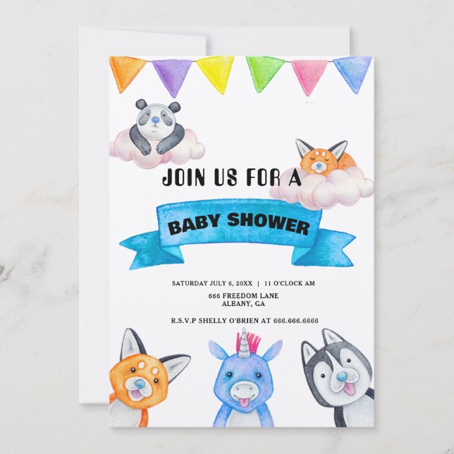 Convites Tema de Animais Bebês Personalizados Chá de Bebê (Frente)