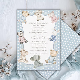 Convites Tema de Animais de Festa de Pijamas Azul para Chás