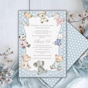 Convites Tema de Animais de Festa de Pijamas Azul para Chás