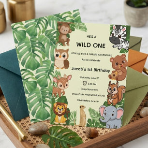 Convites Tema de Animais do Safari Festa Viral Wild One Ani