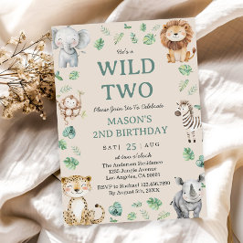 Convites Tema de Aniversário de 2 Anos com Dois Animais Sel