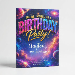 Convites Tema de Aniversário de Celebração da Galáxia Espac