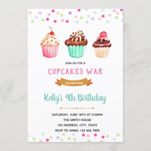 Convites Tema de aniversário de Cupcakes de guerra