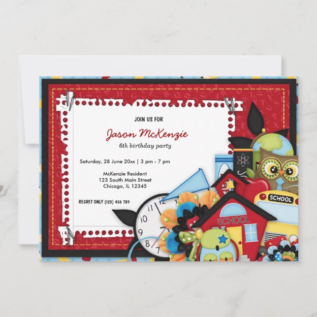 Convites Tema de aniversário de escola (Frente)