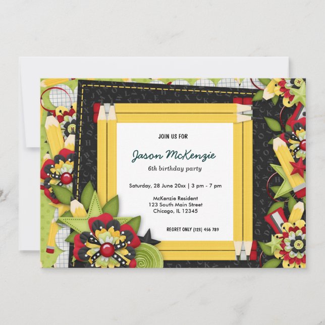 Convites Tema de aniversário de escola (Frente)