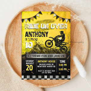 Convites Tema de Aniversário de Motocross - Bicicleta de Te
