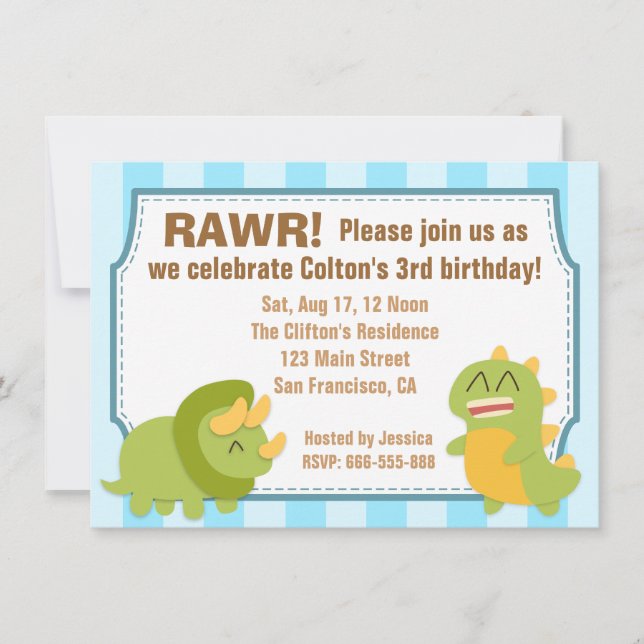 Convites Tema de Aniversário - Dinossauros Fofos (Frente)