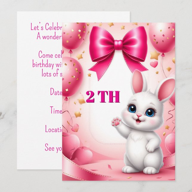 Convites Tema de Aniversário do Coelhinho Fofo 🐰 (Frente/Verso)