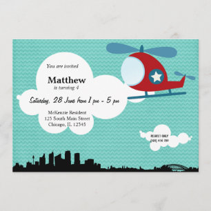 Convites Tema de aniversário do helicóptero (Azul)