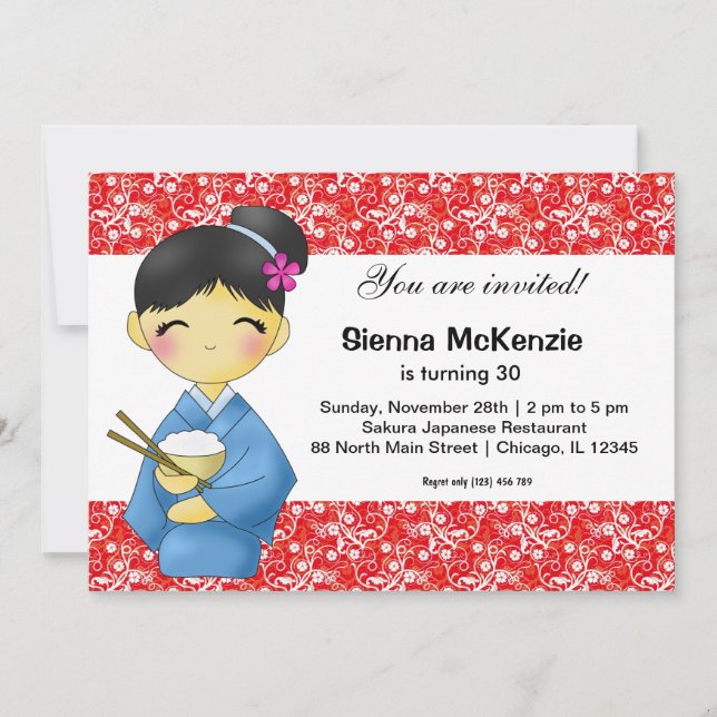 Convites Tema de aniversário do Japão (Frente)