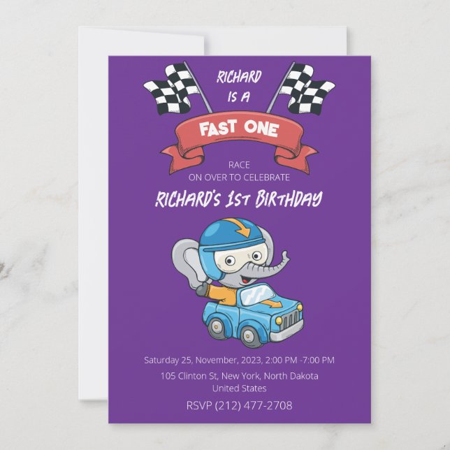 Convites Tema de Aniversário Infantil de Corrida de Carros  (Frente)
