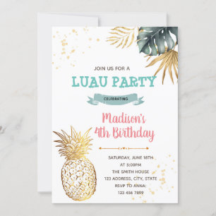 Convites Tema de aniversário luau tropical dourado
