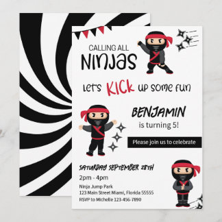 Convites Tema de Aniversário Ninja Artes Marciais Guerreiro