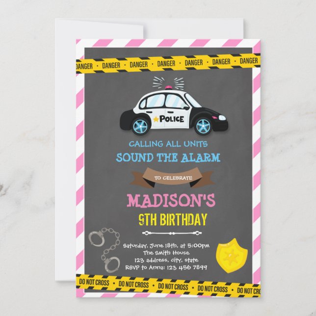 Convites Tema de aniversário policial feminino (Frente)