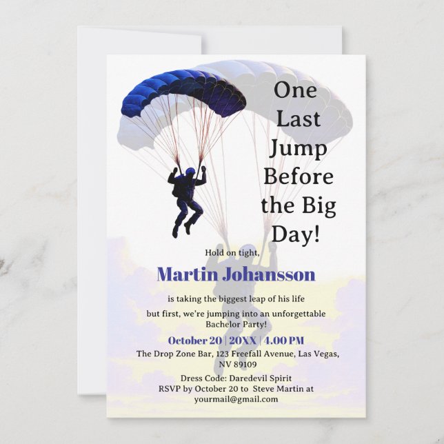 Convites Tema de Aventura Engraçado do Partido Skydiving Ba (Frente)