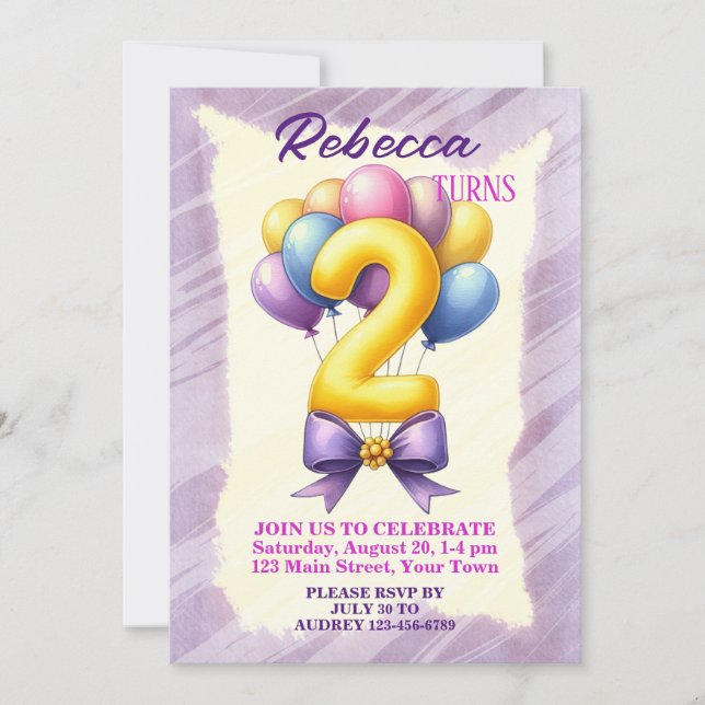 Convites Tema de Balão de Aniversário de 2 Anos (Frente)