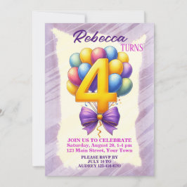 Convites Tema de Balão de Aniversário de 4 anos