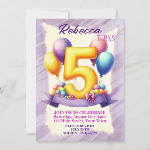 Convites Tema de Balão de Aniversário de 5 anos