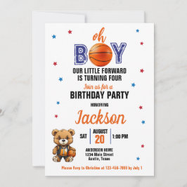 Convites Tema de Basquete Oh Boy para Aniversário de Qualqu