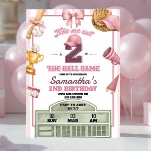 Convites Tema de beisebol rosa roxo para 2º aniversário