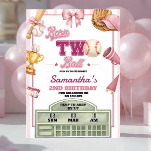 Convites Tema de beisebol roxo rosa Aniversário de dois ano