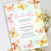Tema de Borboleta Menina 1º Aniversário Aquarela R