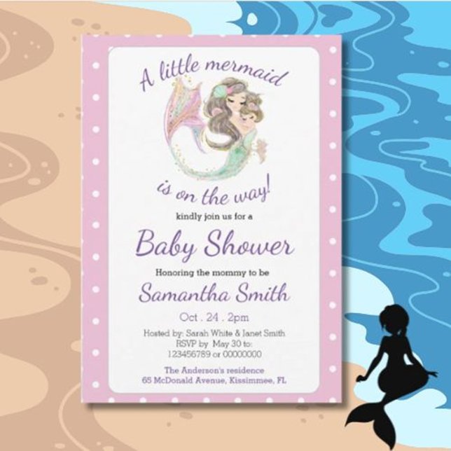 Convites Tema de brilho do Chá de fraldas de Sereia Marrom (Celebrate your little one with a magical MERMAID Under the Sea baby shower invitation.)