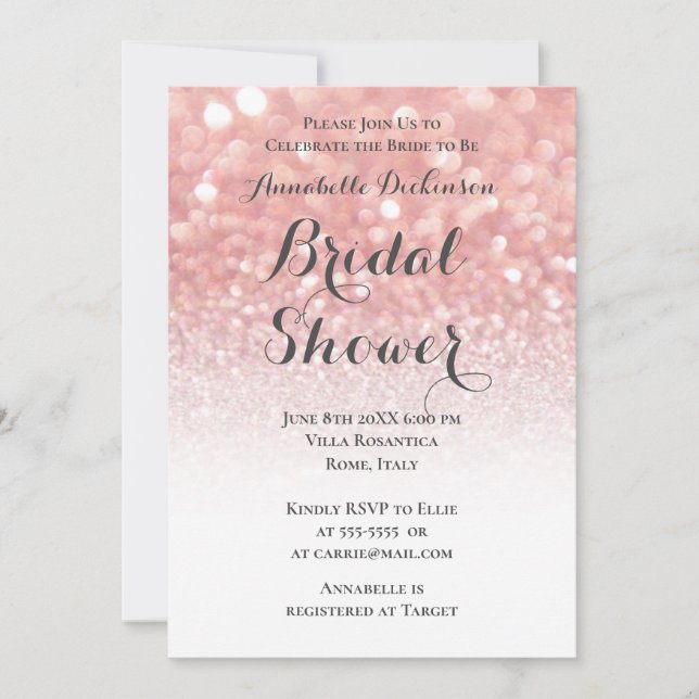 Convites Tema de Brilhos Rosa (Frente)