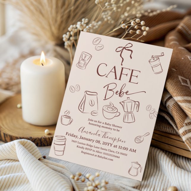 Convites Tema de Café Bege Arco Café Bebe Chá de Bebê (Criador carregado)