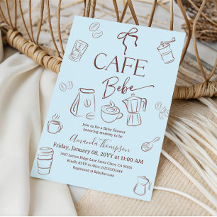 Convites Tema de Café Café Azul Bebe Menino Churras de Bebê