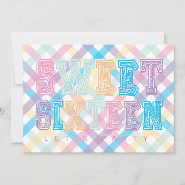 Convites Tema De Candy Doce 16 Azul Púrpura Rosa (Frente)