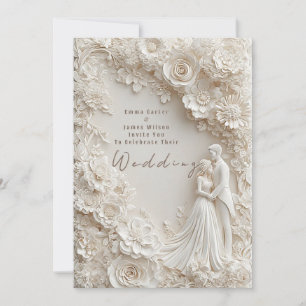 Convites 🤍 Tema de Casamento com Borda Floral de Marfim pa