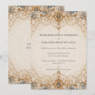 Convites Tema de casamento com renda country em taupe marfi