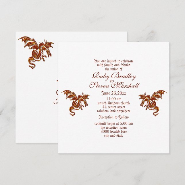 Convites Tema de Casamento da Fantasia Branca com Dragão Fl (Frente/Verso)