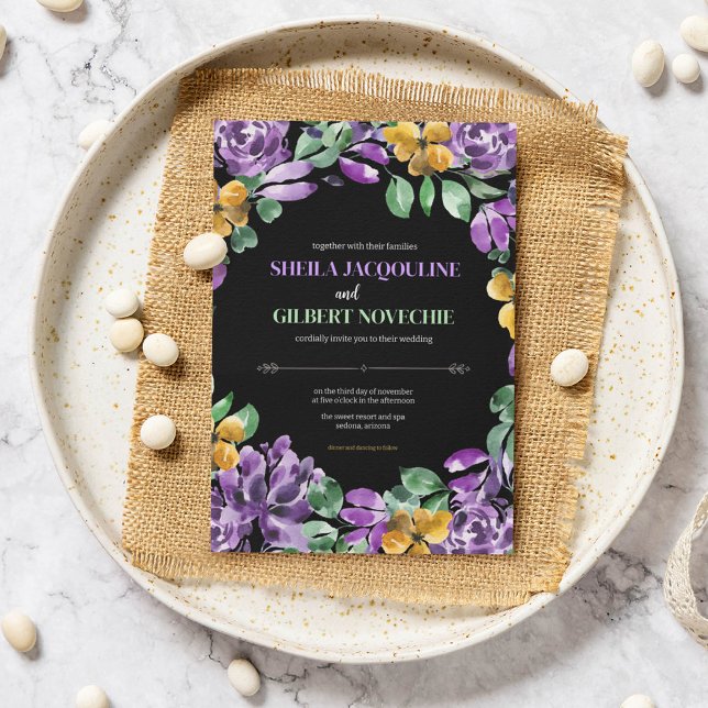Convites Tema de Casamento das Flores Amarelas Roxas (Criador carregado)