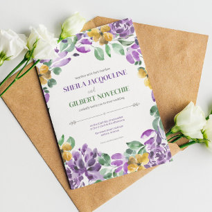 Convites Tema de Casamento das Flores Amarelas Roxas