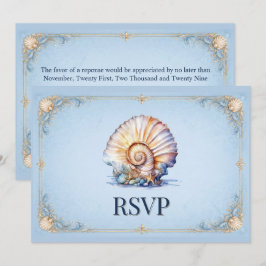 Convites Tema de casamento de luxo na praia com concha RSVP