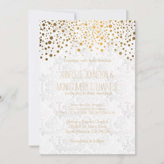 Convites Tema de Casamento de Pontos de Confetti Dourado na (Frente)