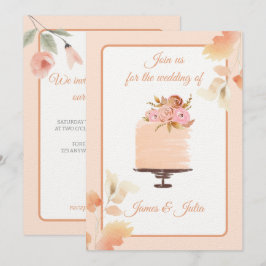 Convites Tema de Casamento Floral de Pessegueira de Aquarel